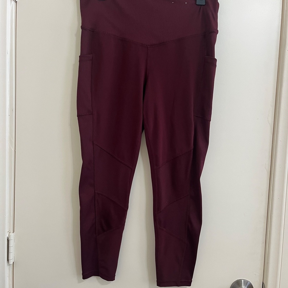 Leggings‎ Large Burgundy High Rise Side Pocket Athleisure Anti-Odor Gym Training